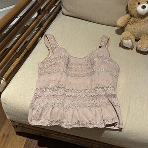Papillon Blanc Blush Pink Lace Tank Top